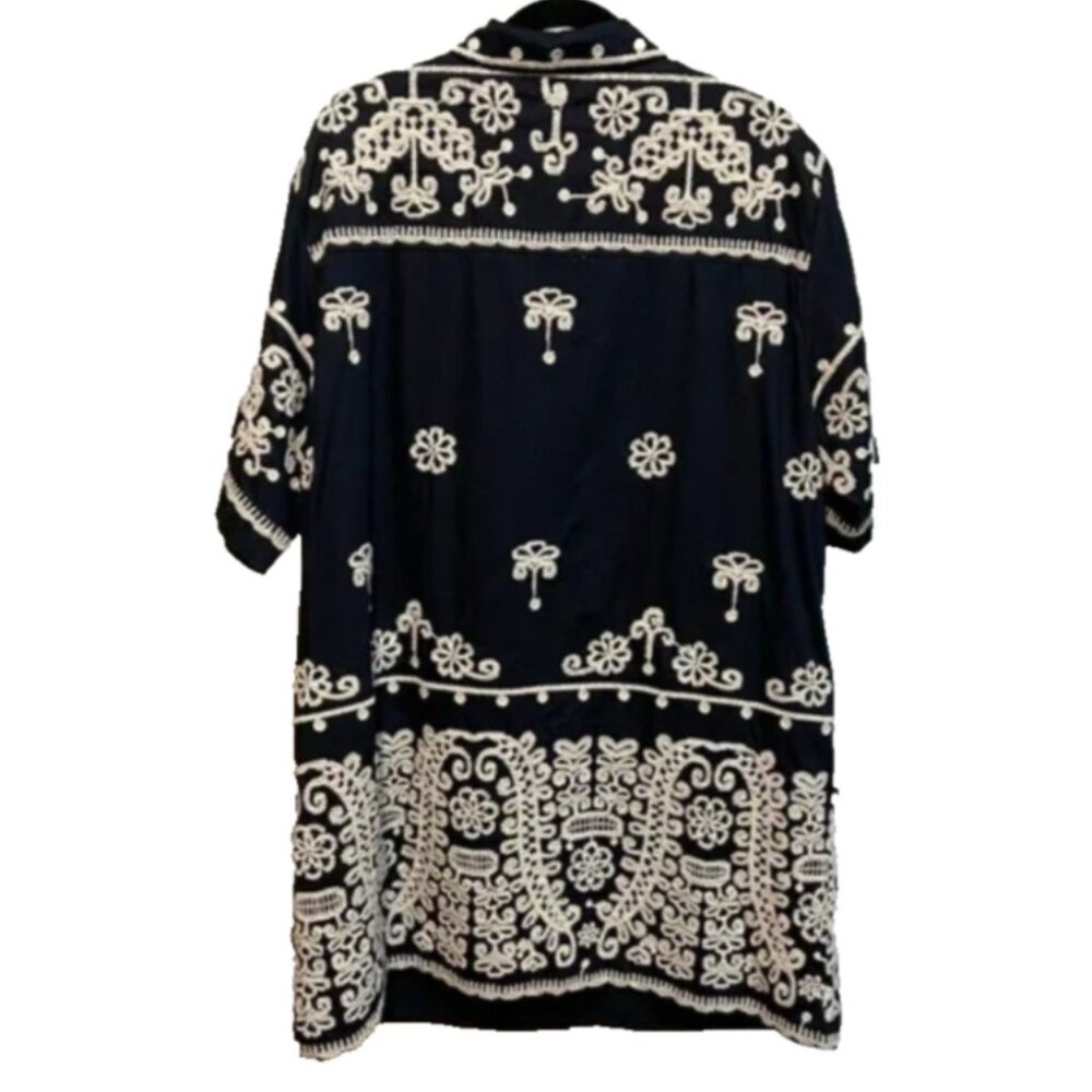 Maeve Anthropologie Black Short Sleeve Embroidered Collared Mini Shirt Dress - Picture 8 of 10